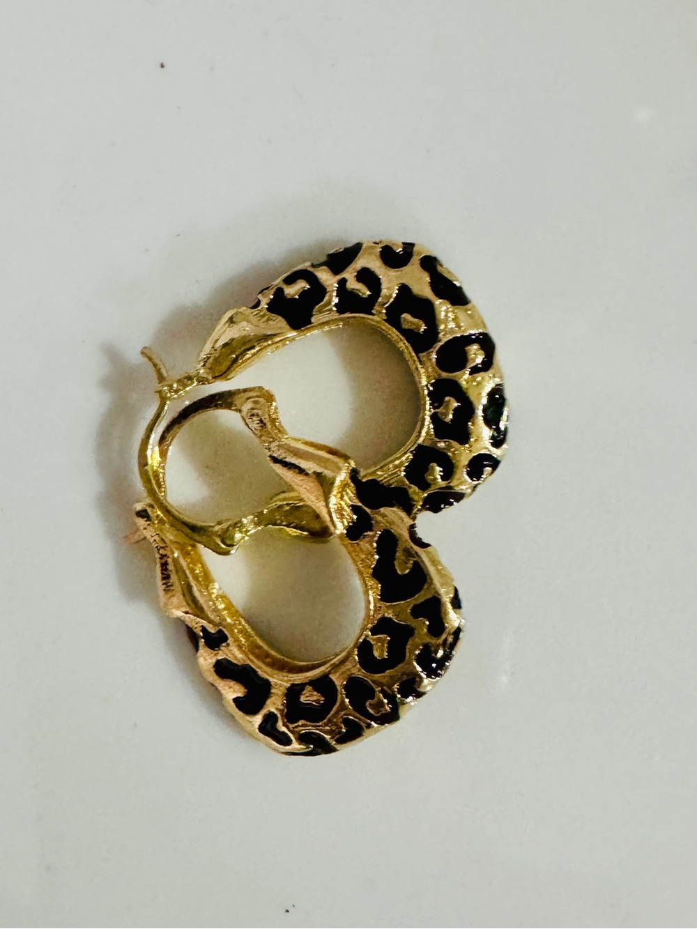 Gold Tone Leopard Print Hoop Earrings - Black & Gold